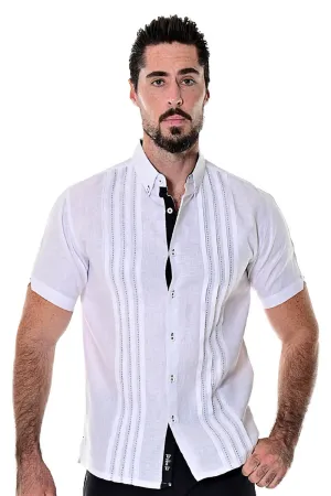 Bohio Men's 100% Linen Guayabera Inspired Short Sleeve Shirt w/Pin Tucked in (2) Colors-MLS71