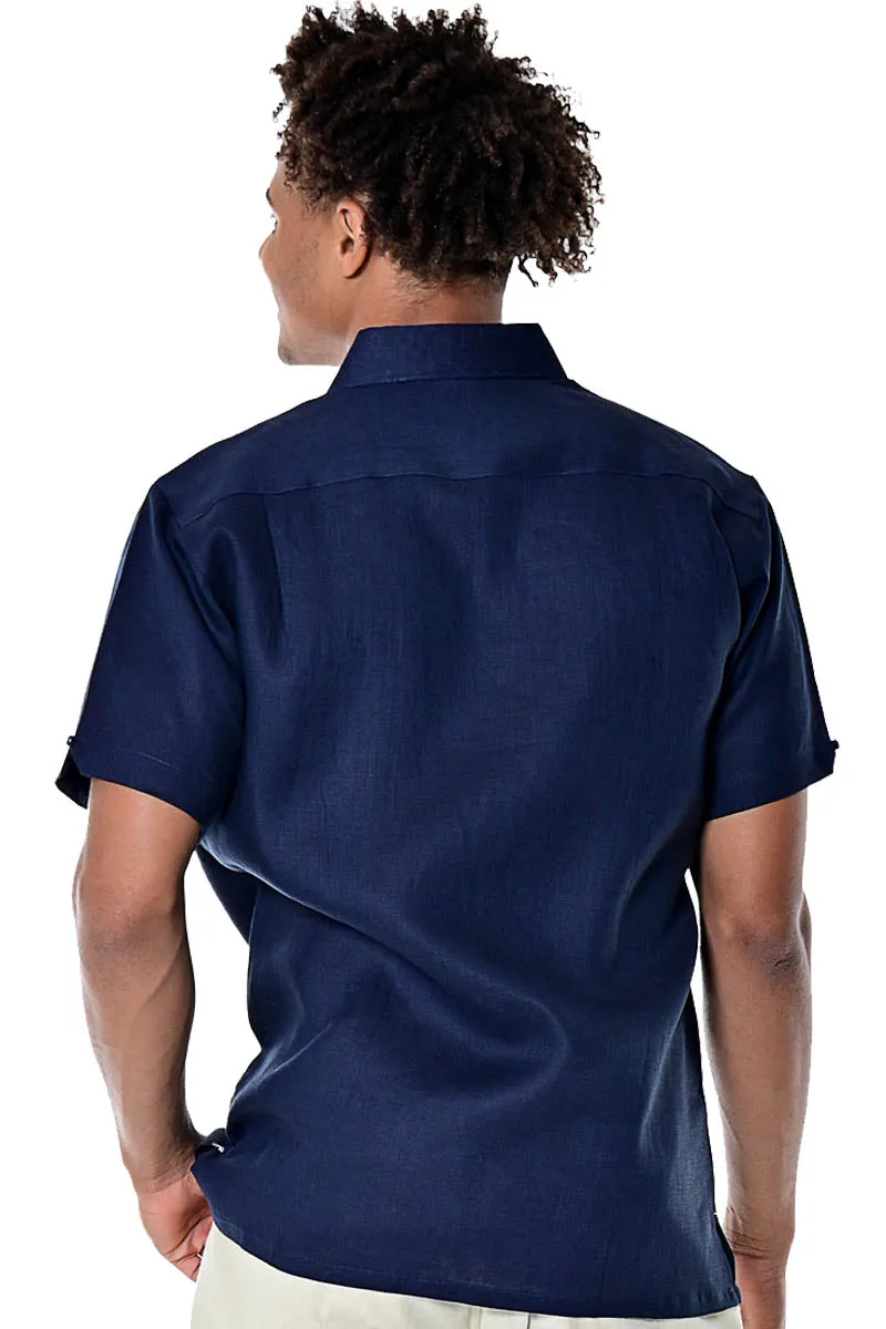 Bohio Men's 100% Linen Guayabera Inspired Short Sleeve Shirt w/Pin Tucked in (2) Colors-MLS71
