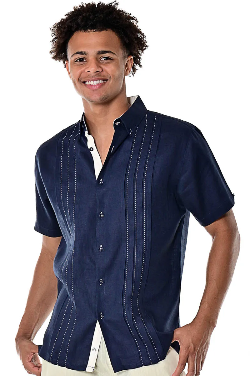 Bohio Men's 100% Linen Guayabera Inspired Short Sleeve Shirt w/Pin Tucked in (2) Colors-MLS71