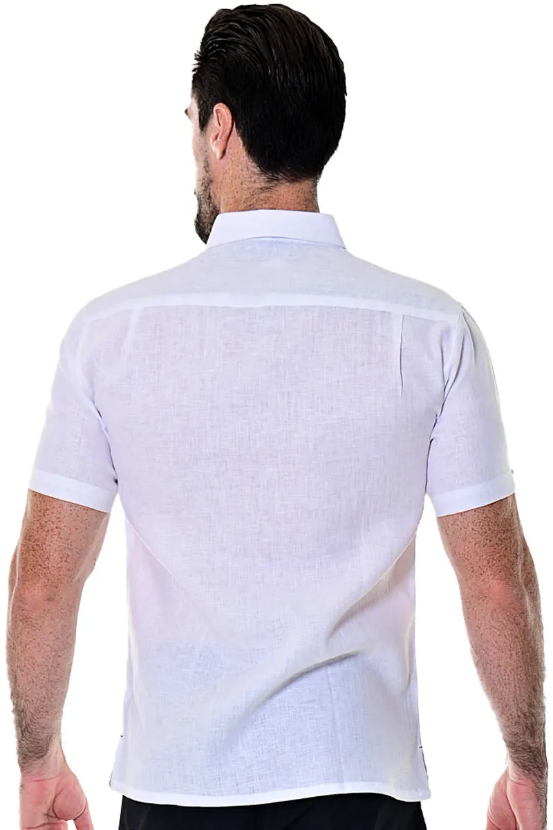Bohio Men's 100% Linen Guayabera Inspired Short Sleeve Shirt w/Pin Tucked in (2) Colors-MLS71