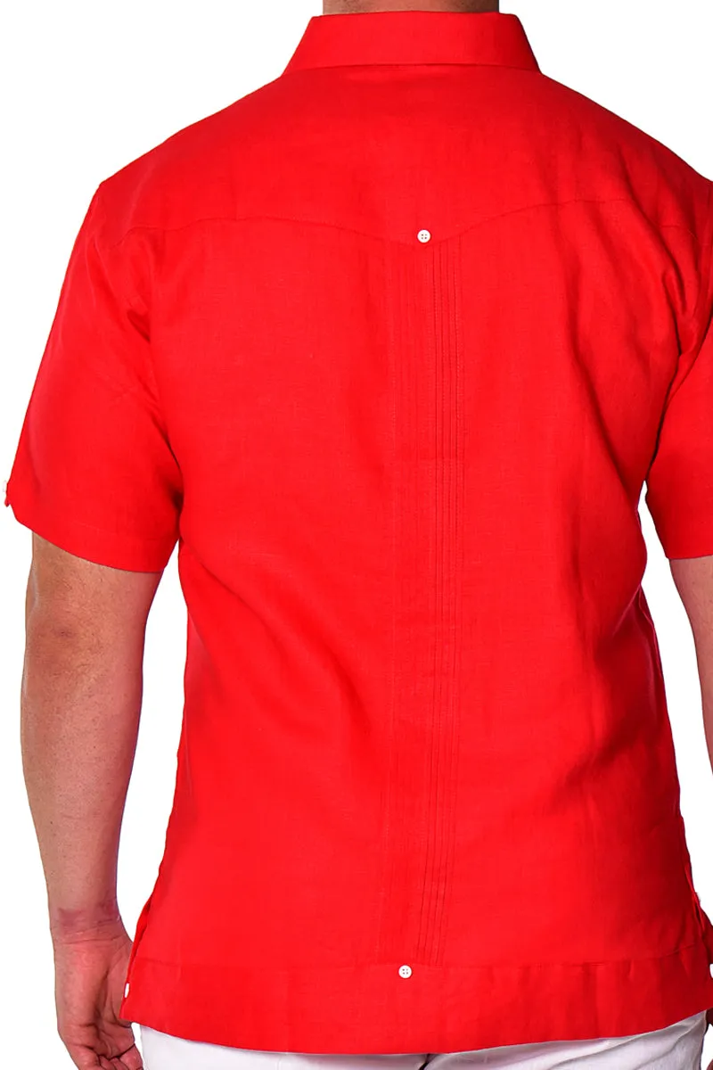 Bohio Mens 100% Pure Linen Cuban Guayabera Shirt - Short Sleeved Pin-Tucked w/Contrast Gingham Trims MLFG2028