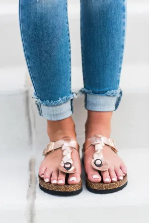 Braided Bliss Sandals, Rose Gold