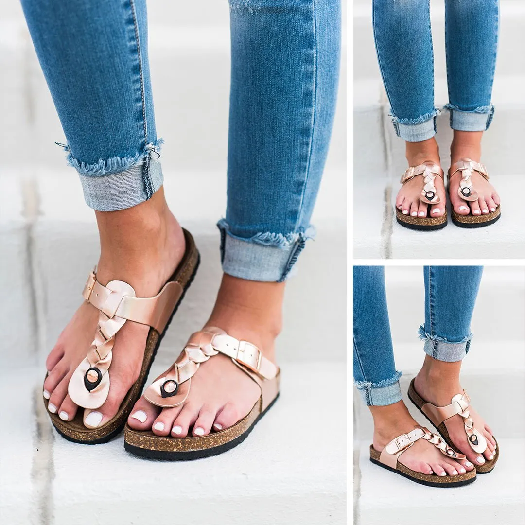 Braided Bliss Sandals, Rose Gold
