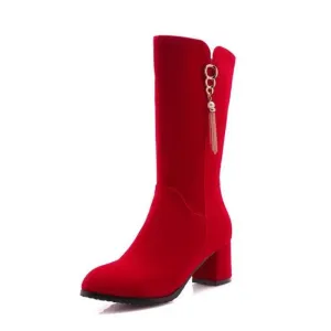 Buckle Bowknot Zipper Mid Calf Booties