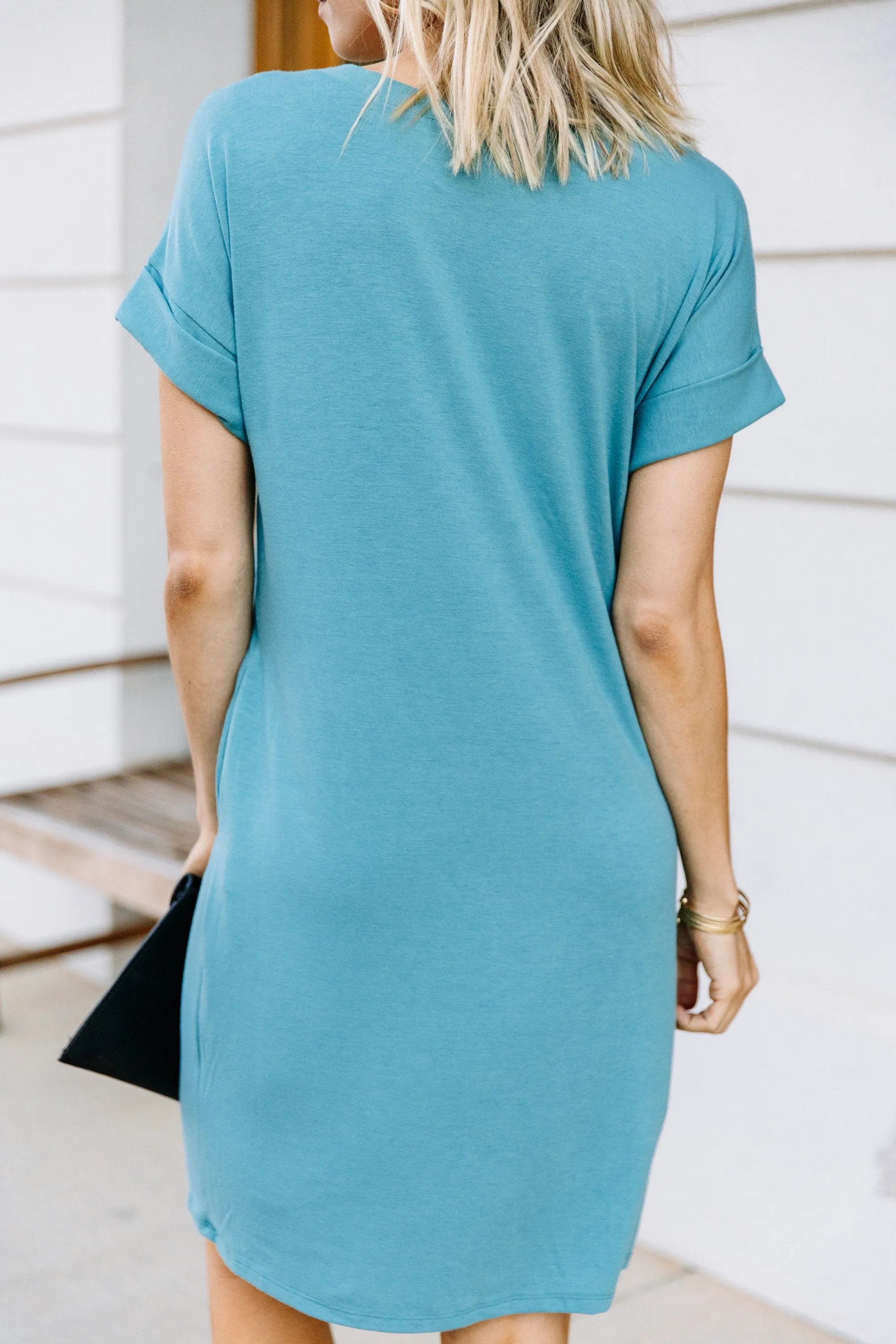 Catch My Drift Dusty Teal Blue T-shirt Dress