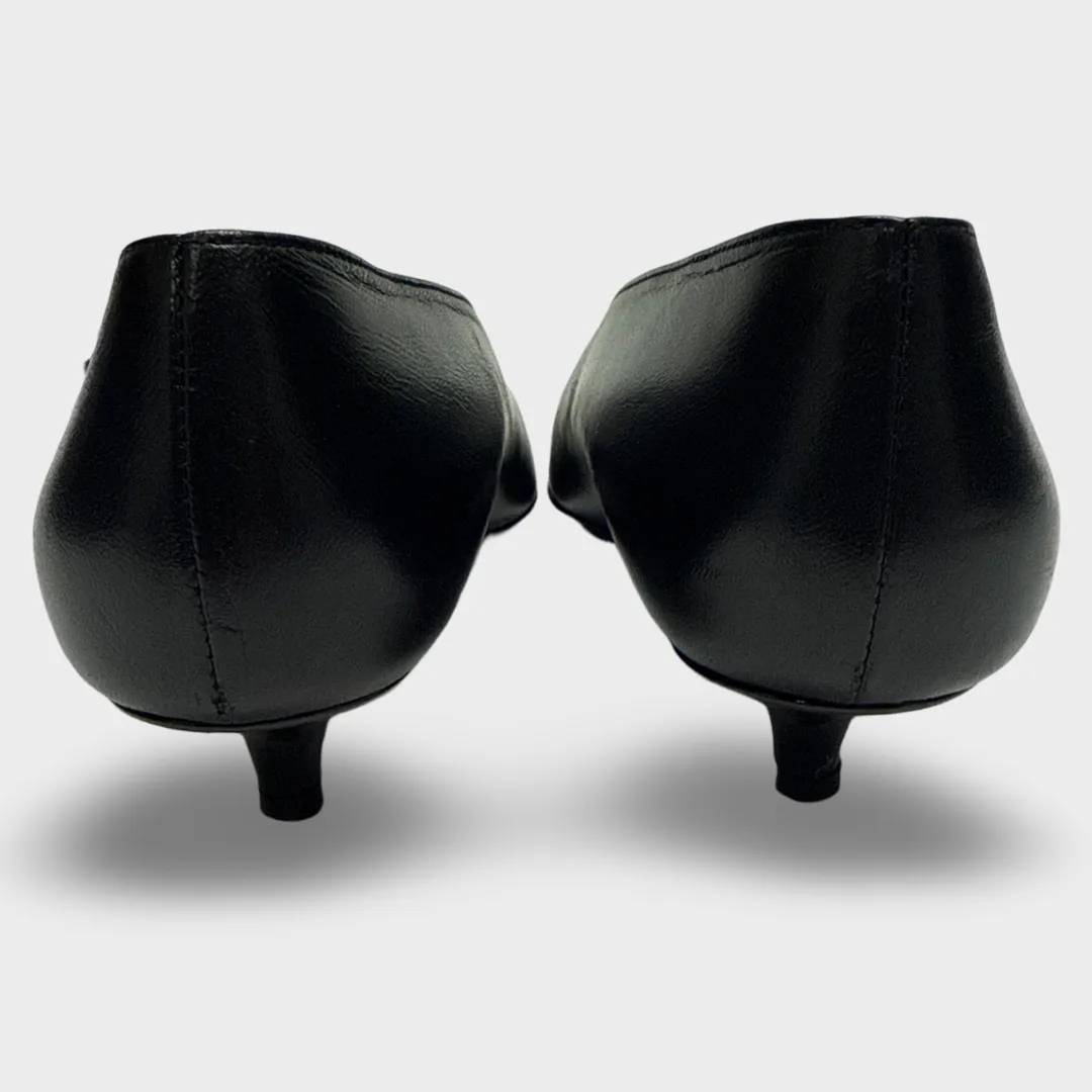 Chanel Women's Kitten-heel Black Leather Pumps