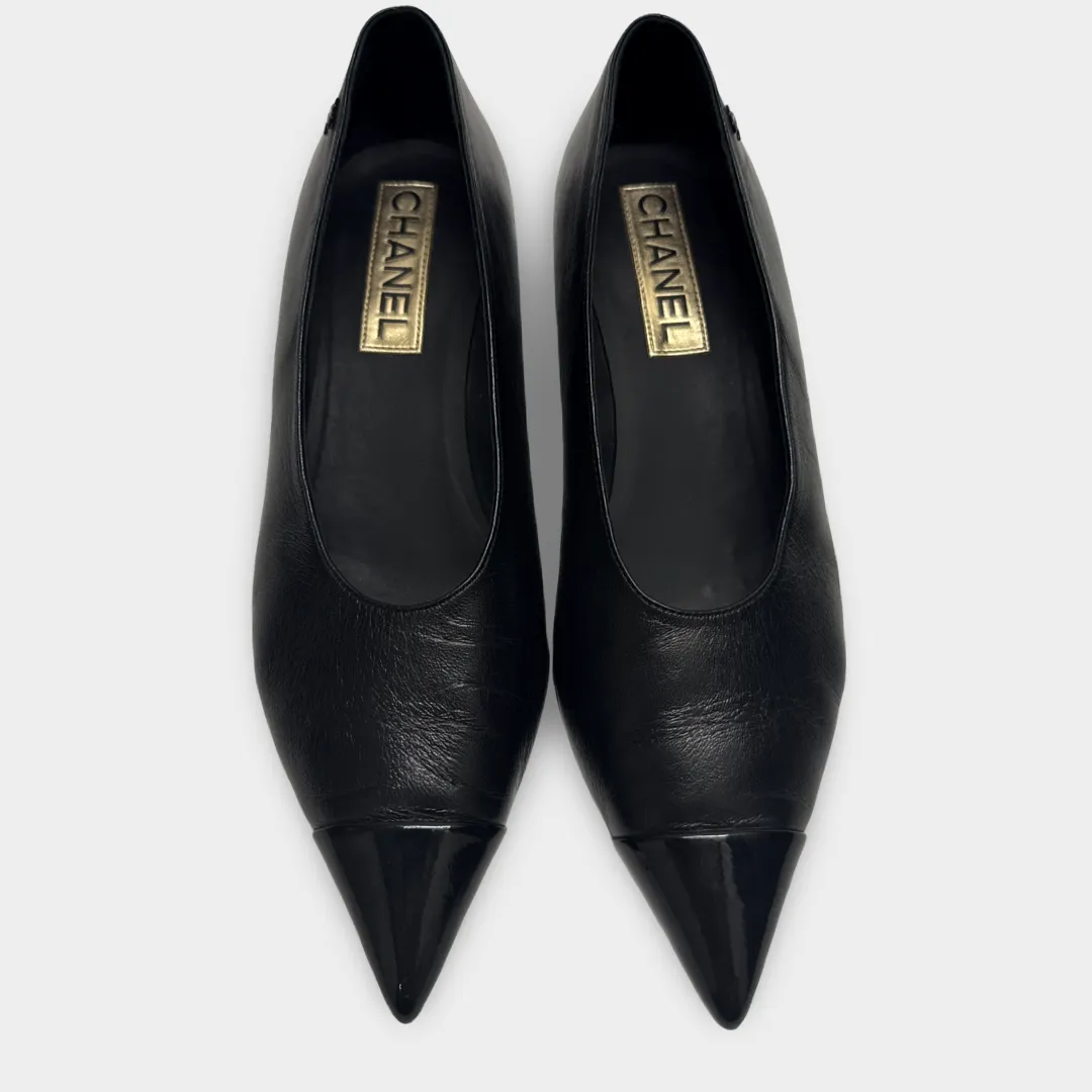 Chanel Women's Kitten-heel Black Leather Pumps
