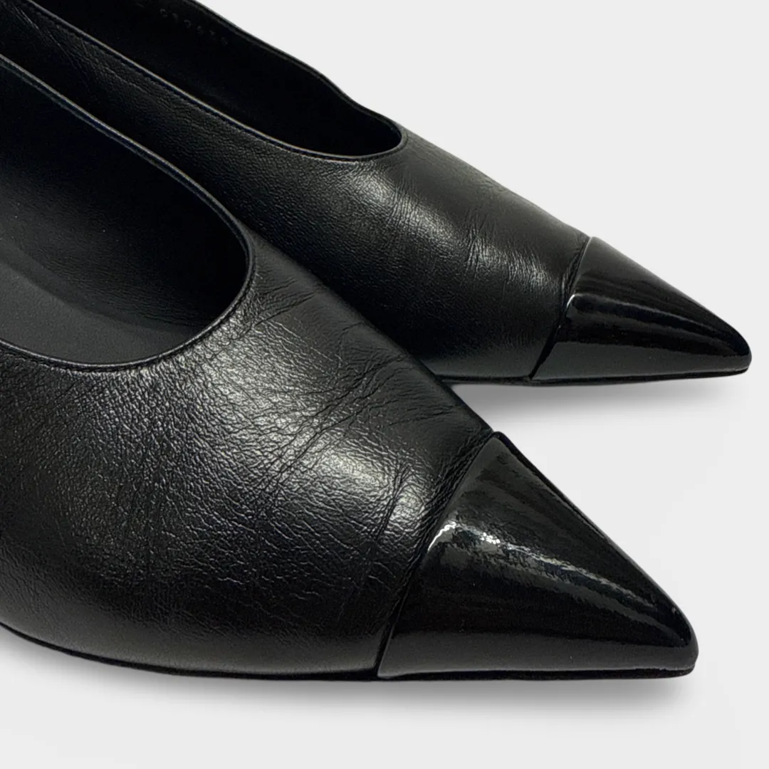 Chanel Women's Kitten-heel Black Leather Pumps
