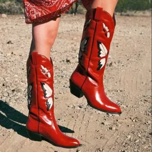 Cowboy Fashion Comfy Women Knee-high Boots With Butterfly Shoes