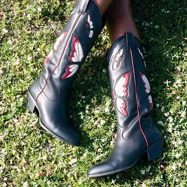 Cowboy Fashion Comfy Women Knee-high Boots With Butterfly Shoes