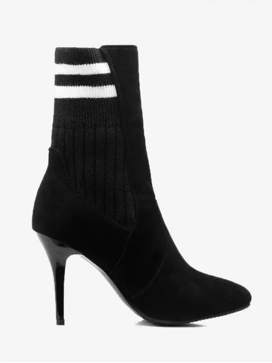 Cute Ankle Striped Stiletto Boots