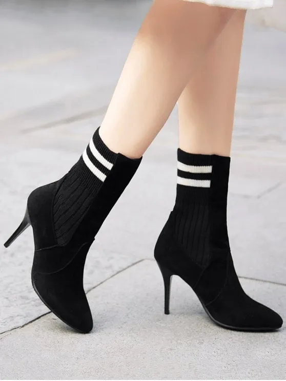 Cute Ankle Striped Stiletto Boots