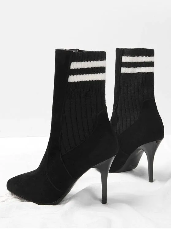 Cute Ankle Striped Stiletto Boots