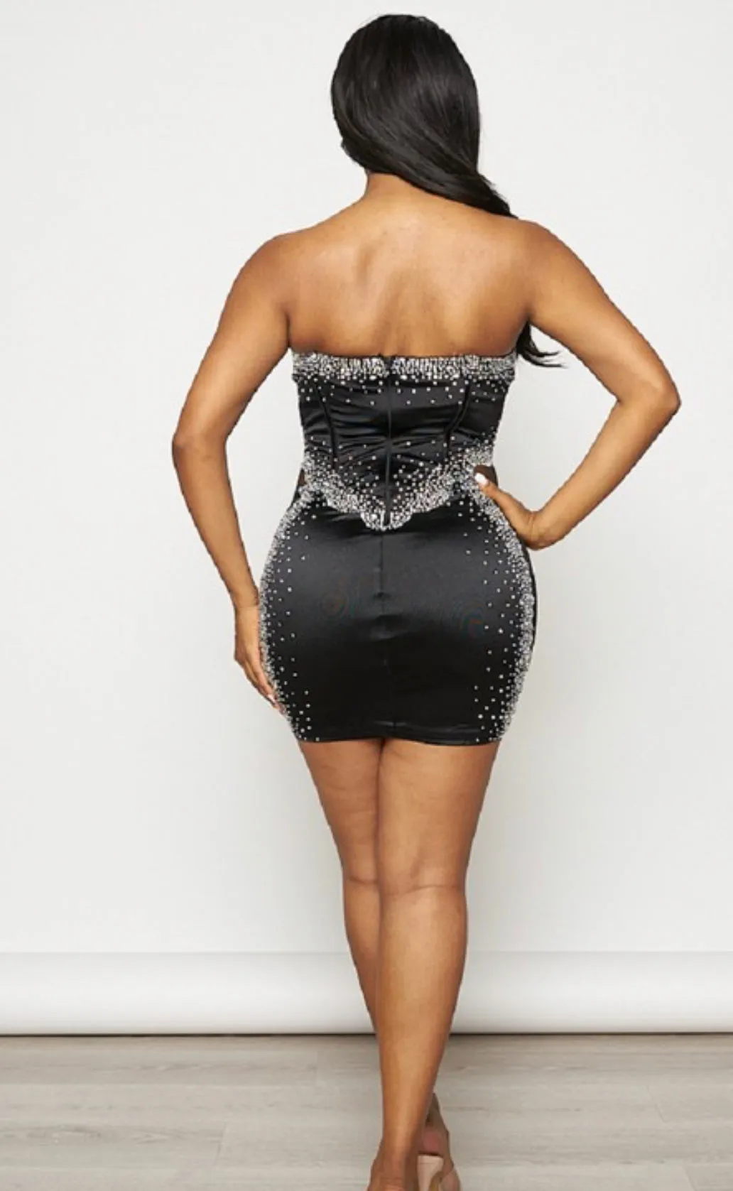 EVERYTHING I GOT Rhinestone Satin Corset  Mini Dress