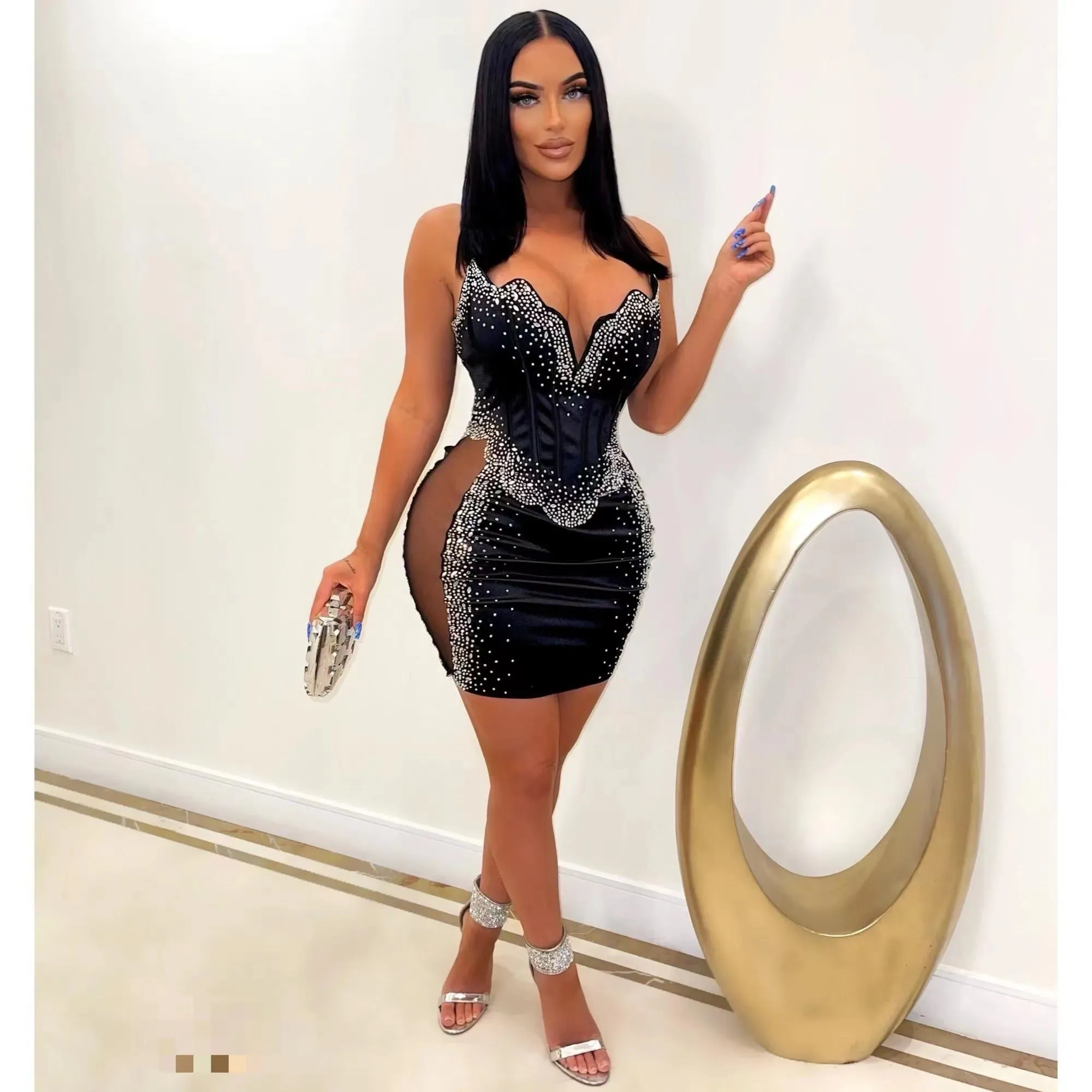EVERYTHING I GOT Rhinestone Satin Corset  Mini Dress