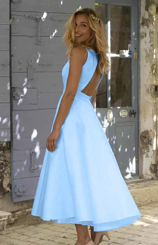 Fashionable New Solid Color Backless Dress