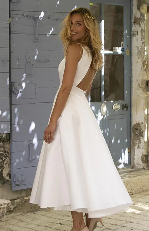 Fashionable New Solid Color Backless Dress