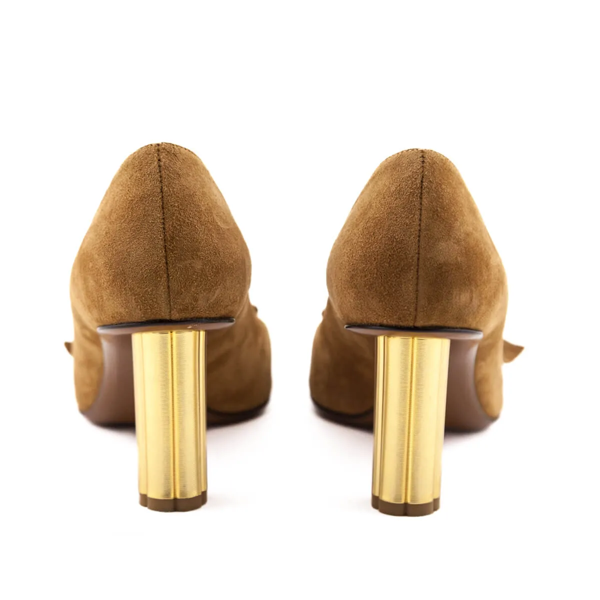 Ferragamo Tan Suede Garlate Flower Heel Pumps Size US 7 | IT 37