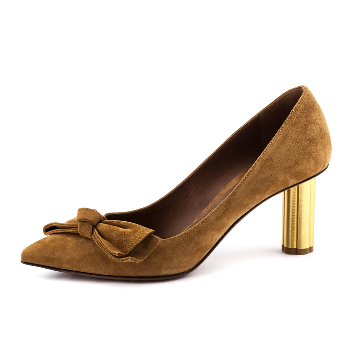 Ferragamo Tan Suede Garlate Flower Heel Pumps Size US 7 | IT 37