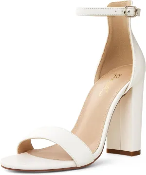GENSHUO Women's 4-inch Chunky High Heel Sandals with Ankle Strap,Party Wedding Bridal Shoes