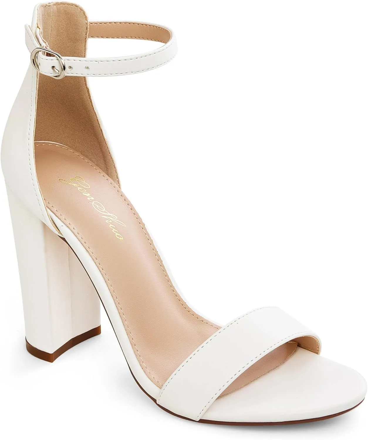 GENSHUO Women's 4-inch Chunky High Heel Sandals with Ankle Strap,Party Wedding Bridal Shoes