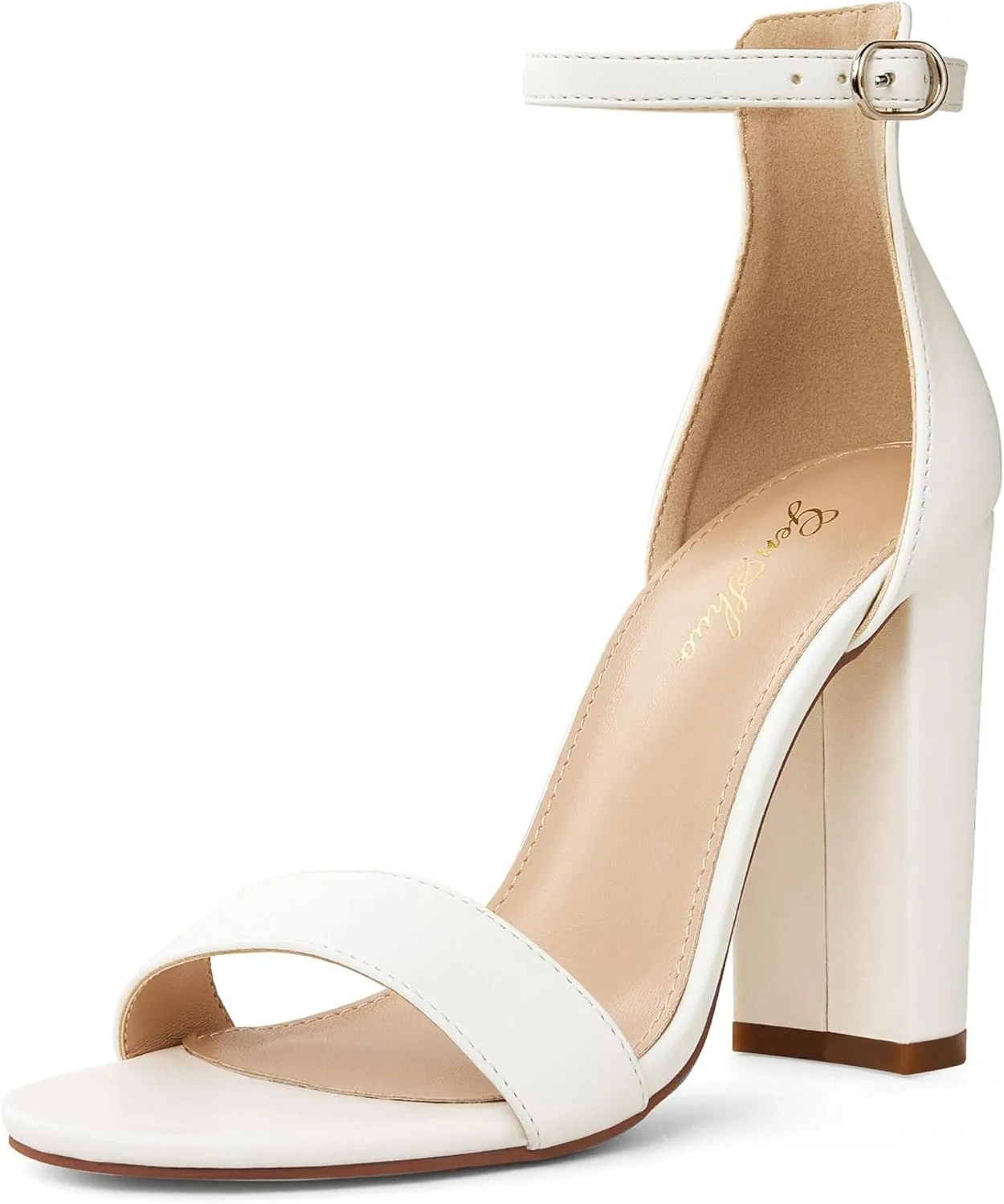 GENSHUO Women's 4-inch Chunky High Heel Sandals with Ankle Strap,Party Wedding Bridal Shoes