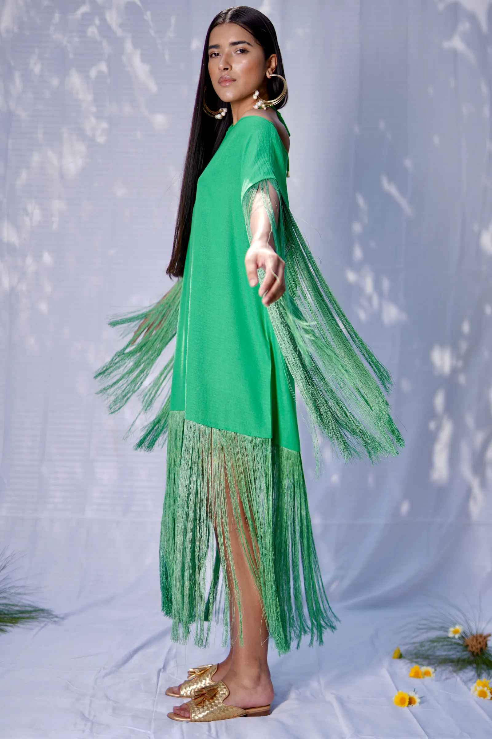 Green fringe dress