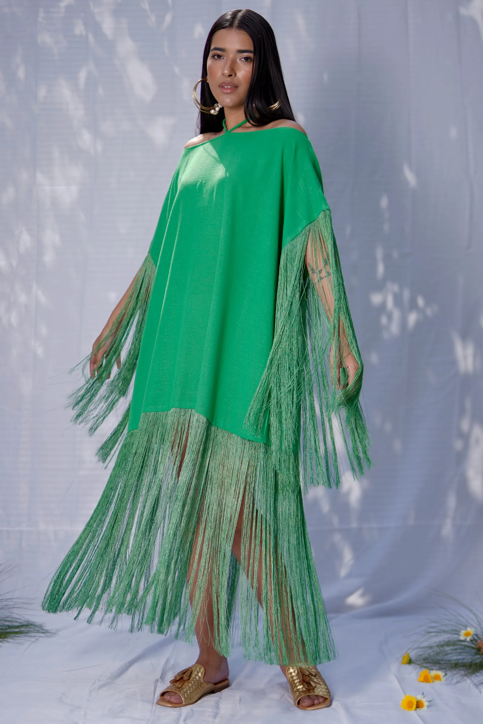Green fringe dress