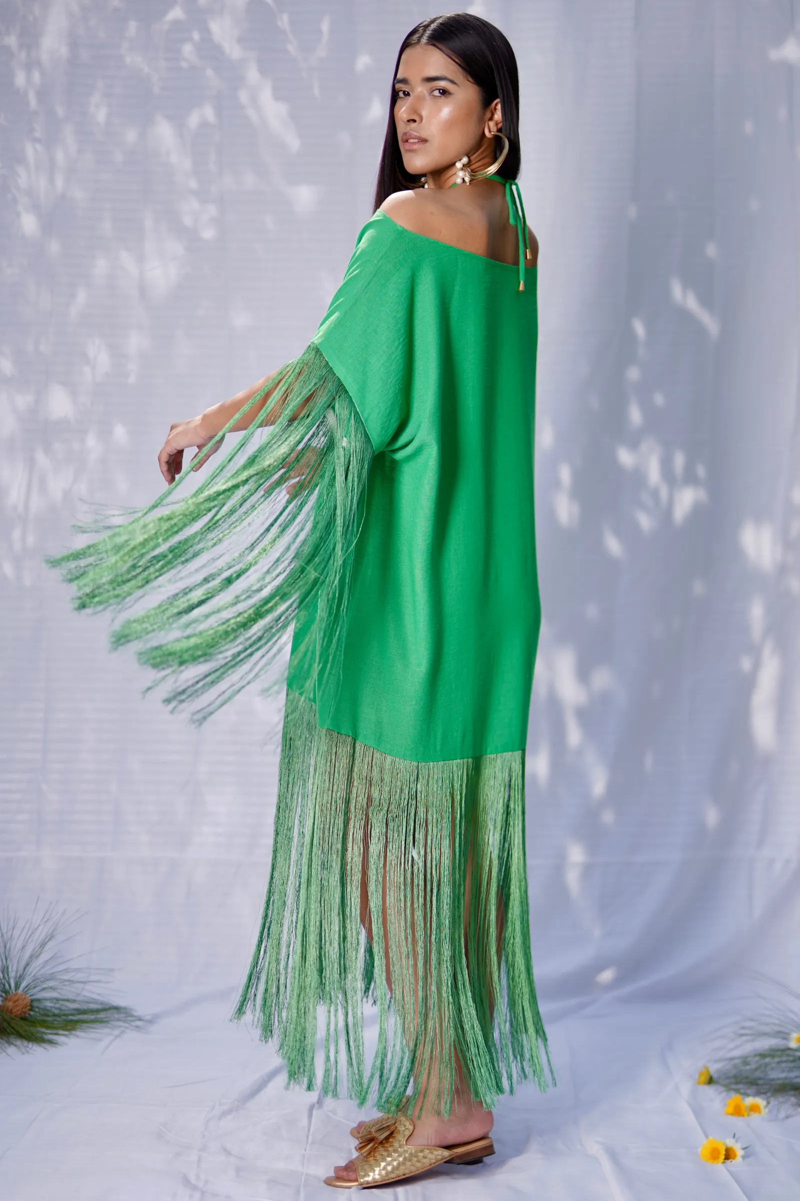 Green fringe dress