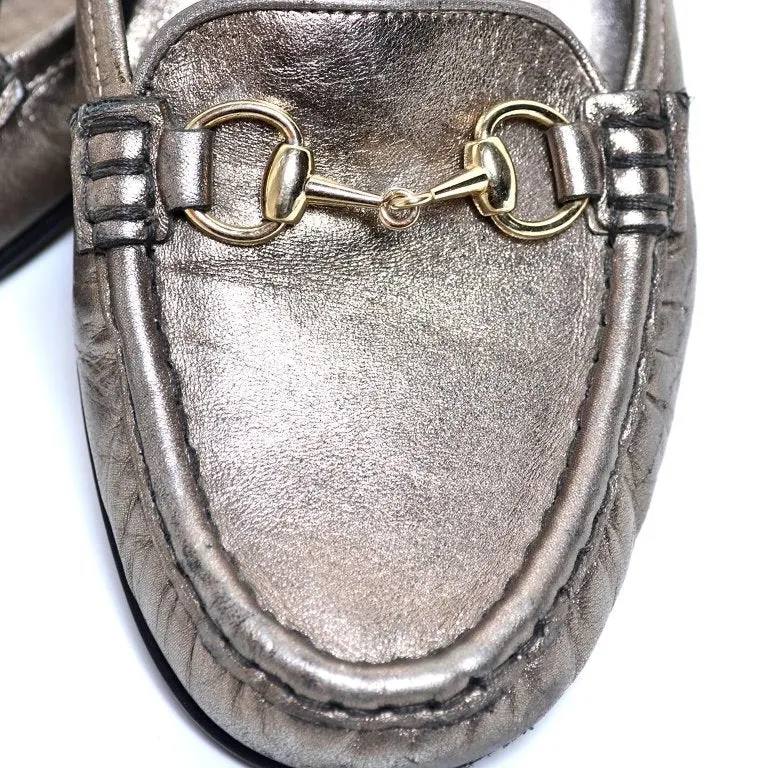 Gucci Womens Metallic Loafer Driver Shoes with Horse Bit Buckles Size 37.5