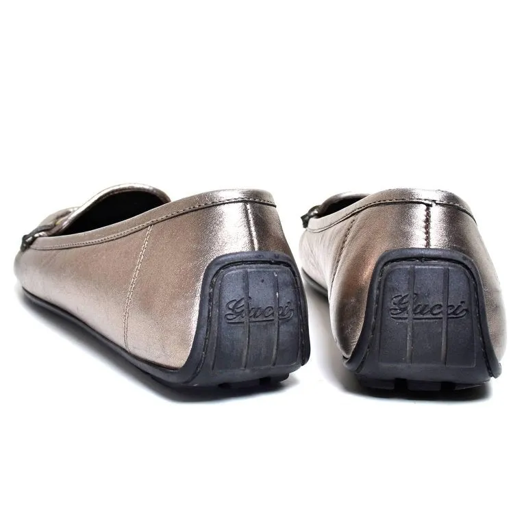 Gucci Womens Metallic Loafer Driver Shoes with Horse Bit Buckles Size 37.5