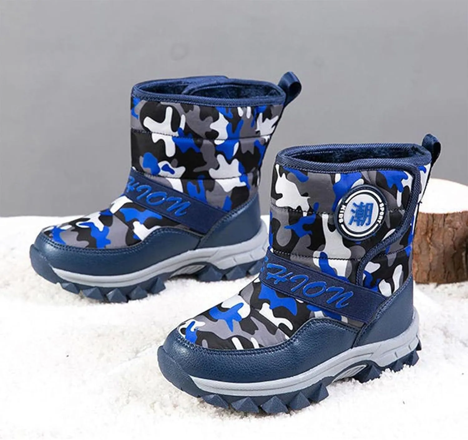 Kids Winter Boots Waterproof Girls Boys Snow Hiking Outdoor Boots Anti Collision Anti-Skid Mid Ankle Trekking Shoes