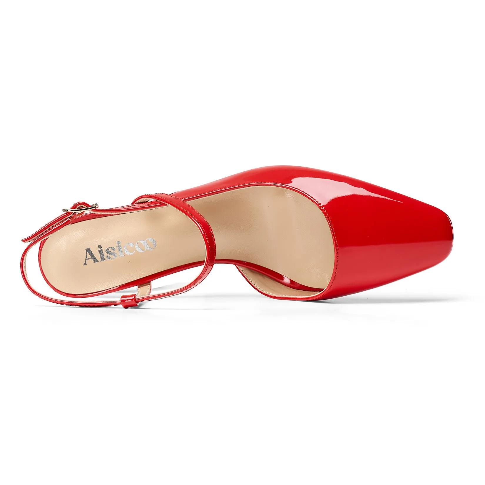Ladies Patent Leather Slingback Pumps with 2.3 Inche Stiletto Heel and Petite Square Toe for Women