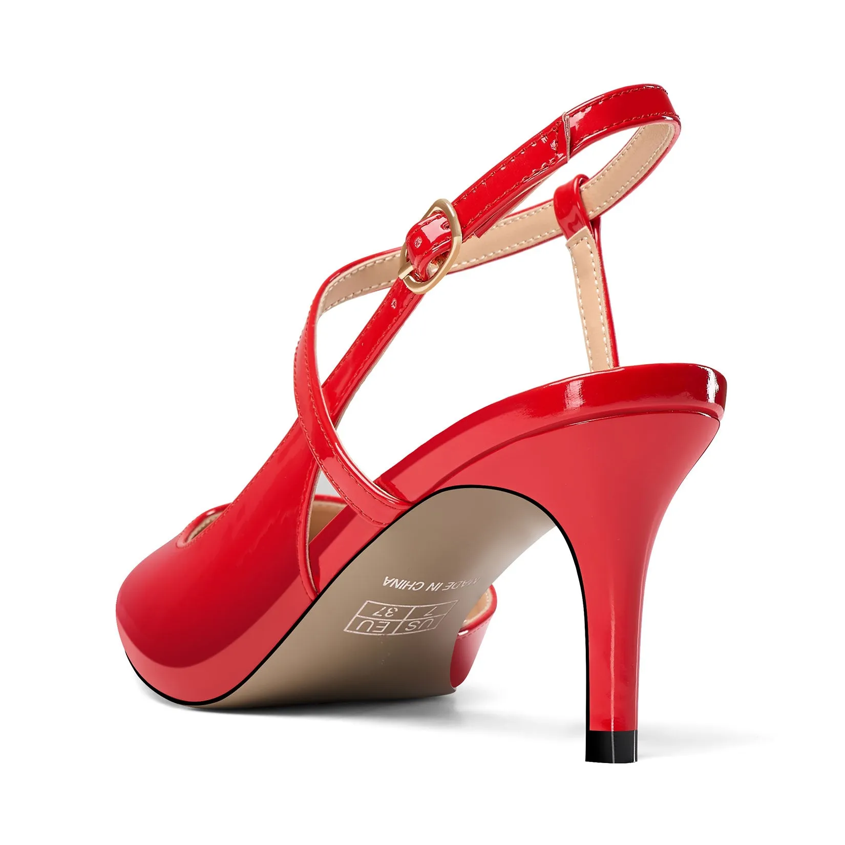Ladies Patent Leather Slingback Pumps with 2.3 Inche Stiletto Heel and Petite Square Toe for Women