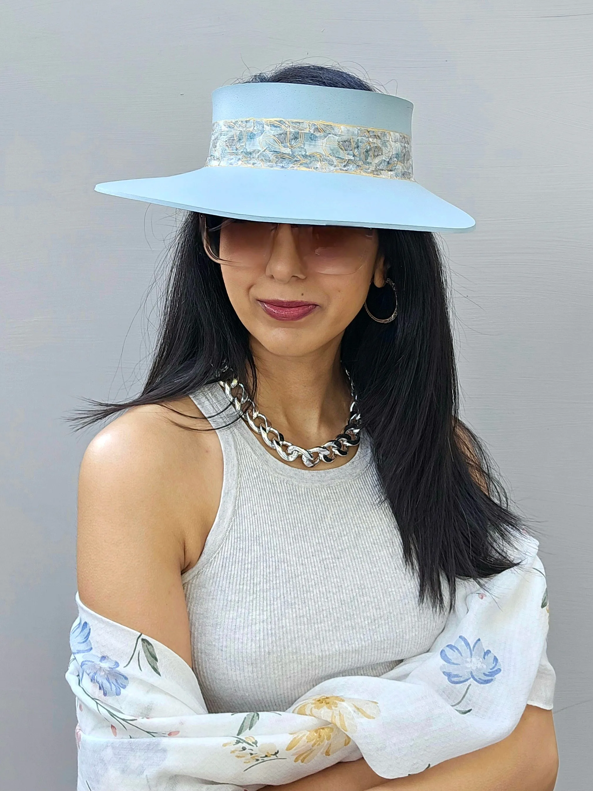 Light Blue "LadyEVA" Visor Hat with Elegant Golden Band