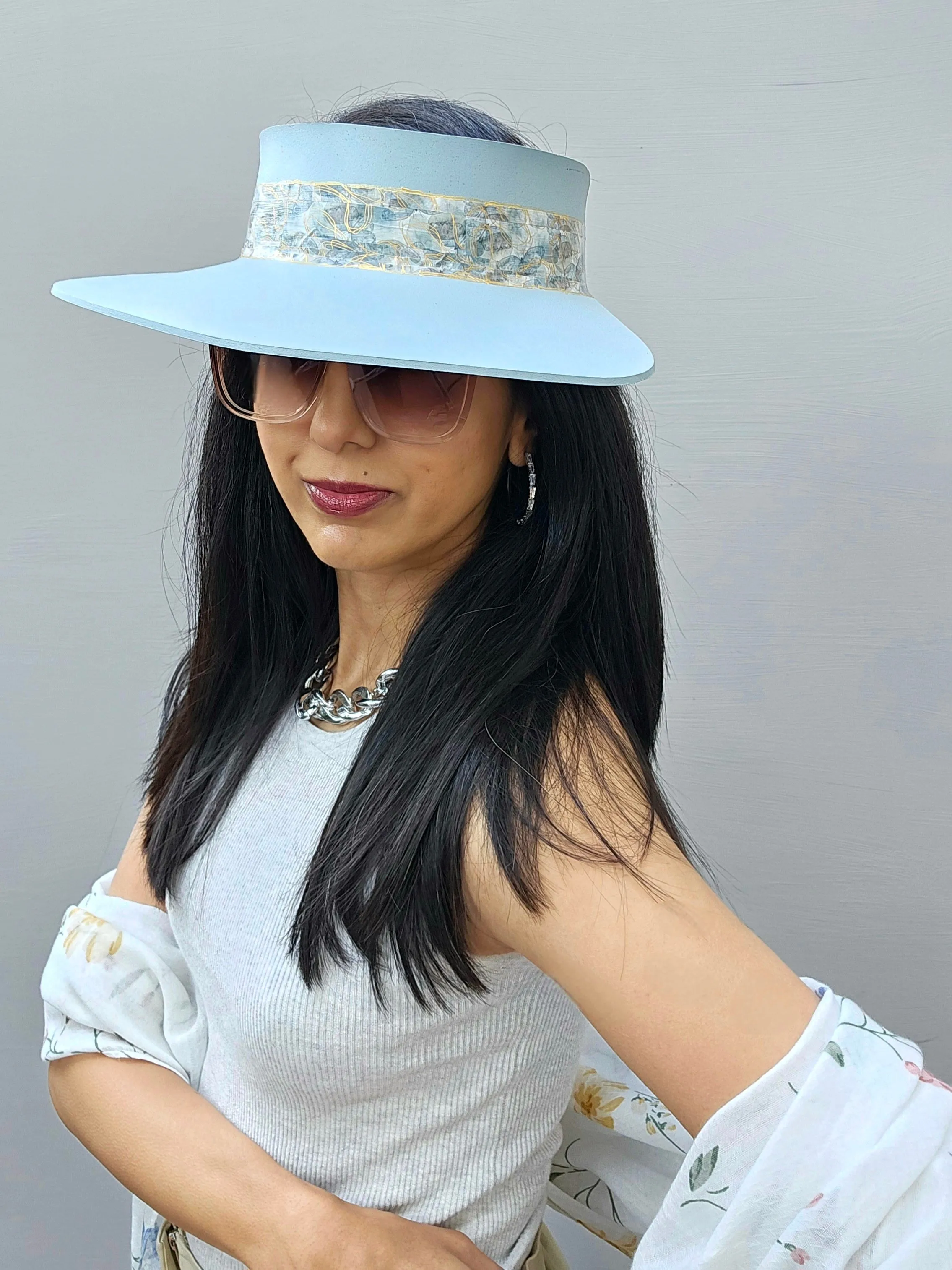 Light Blue "LadyEVA" Visor Hat with Elegant Golden Band