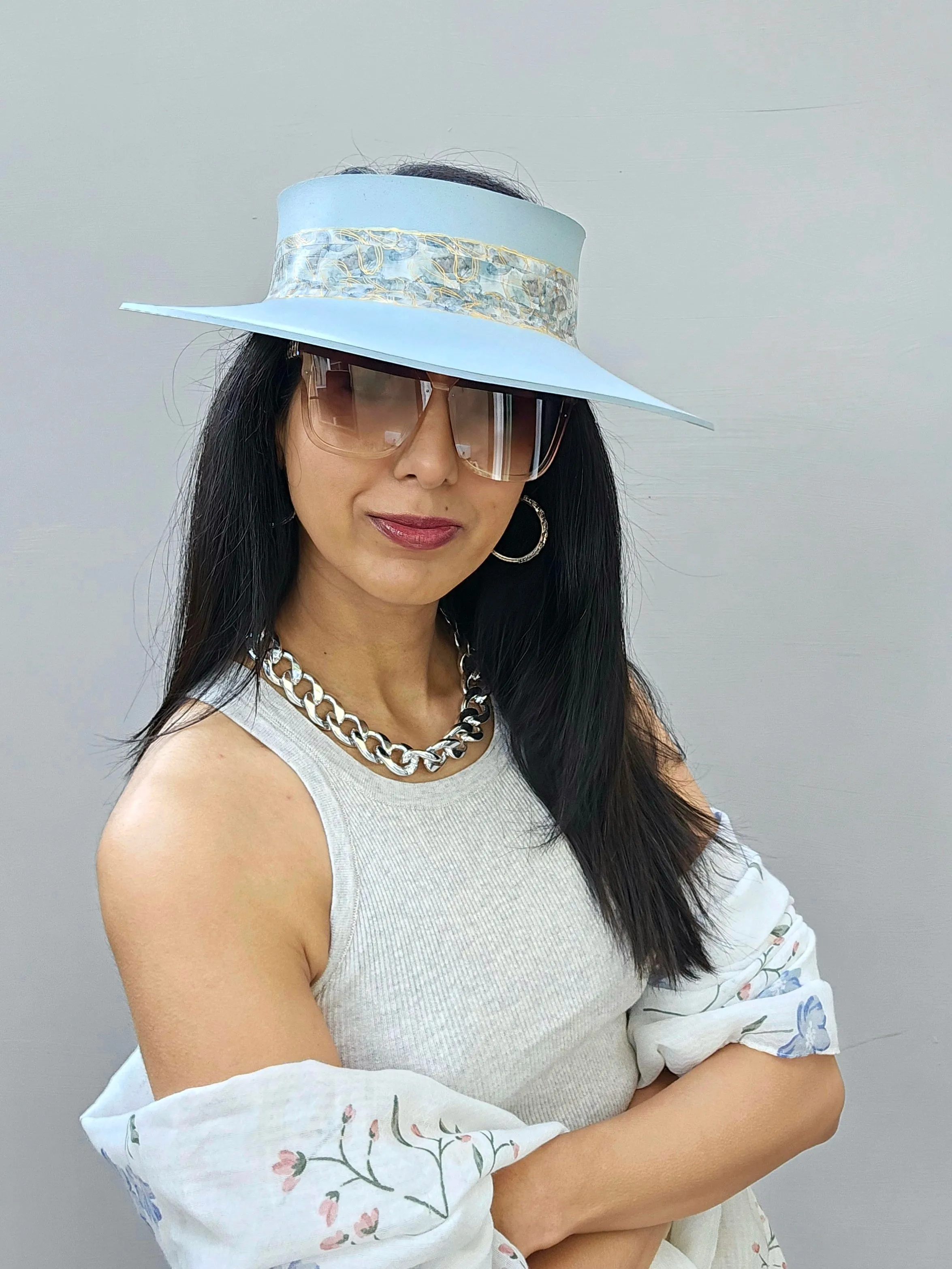 Light Blue "LadyEVA" Visor Hat with Elegant Golden Band