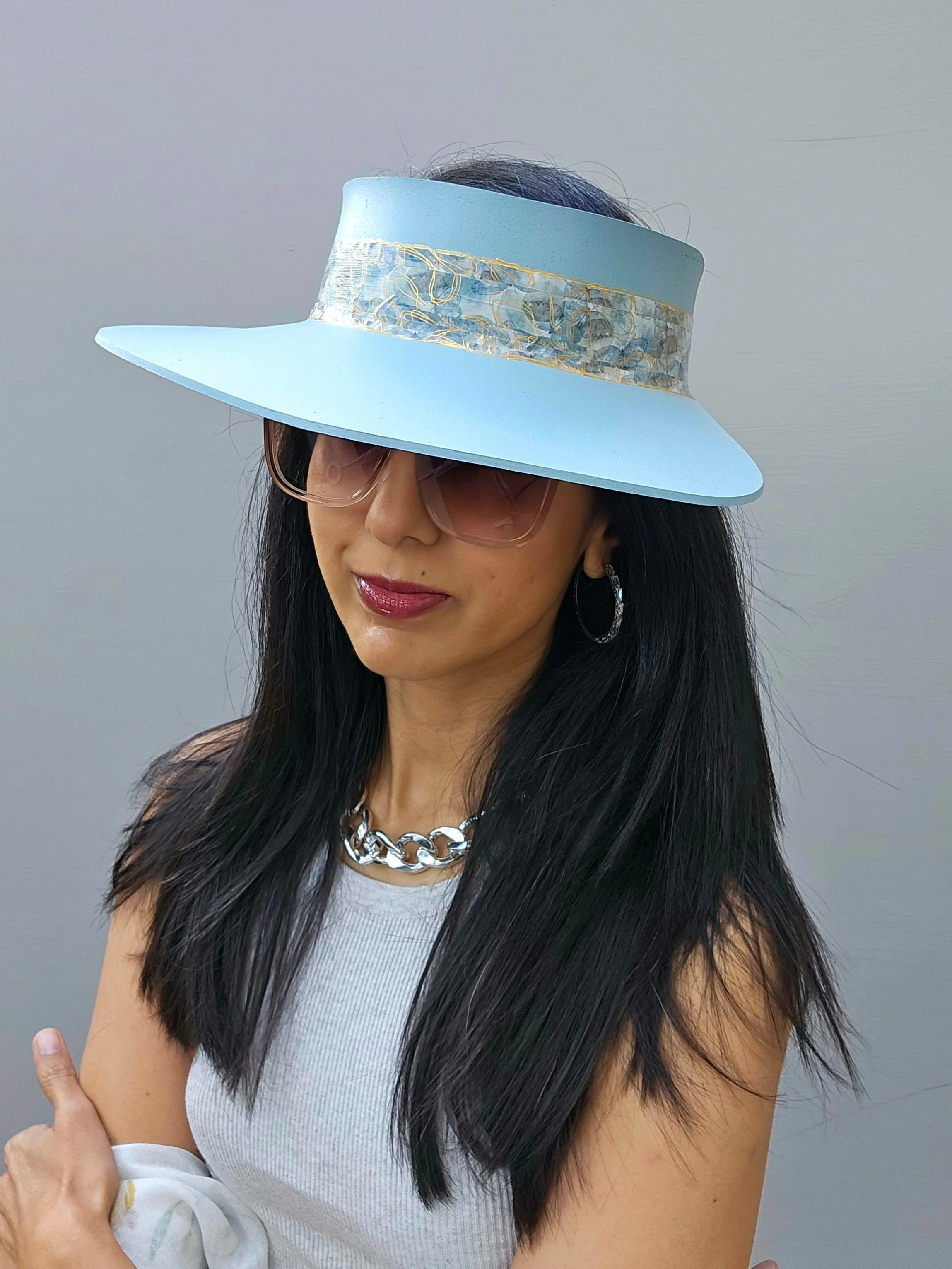 Light Blue "LadyEVA" Visor Hat with Elegant Golden Band