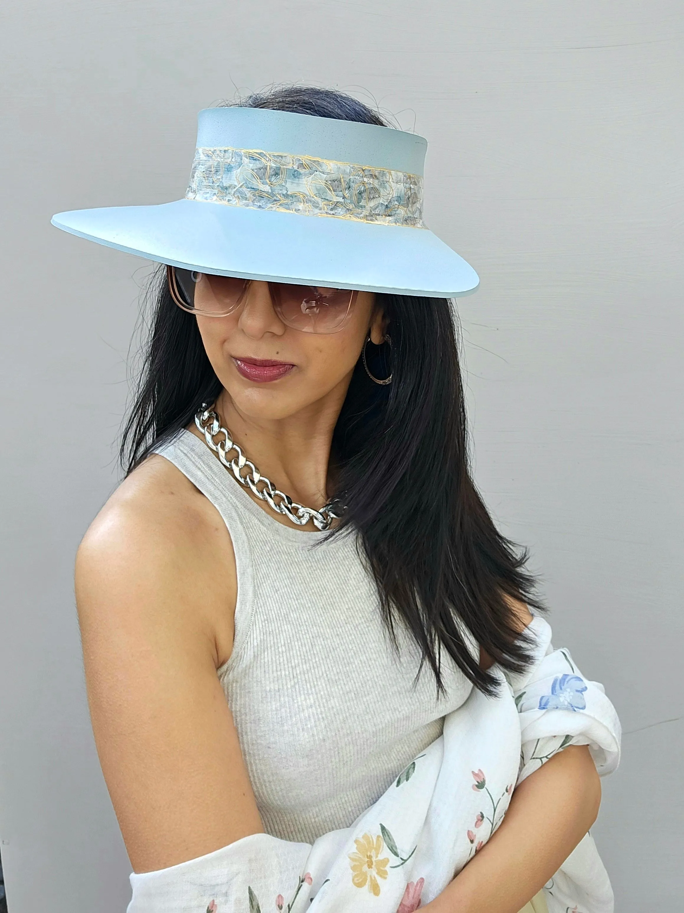 Light Blue "LadyEVA" Visor Hat with Elegant Golden Band