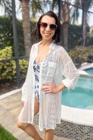 Loloh Lace Button-Up Cover Up Shirtdress