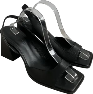 M&S Black Square Toe Leather Chunky Heels UK 8 EU 41 