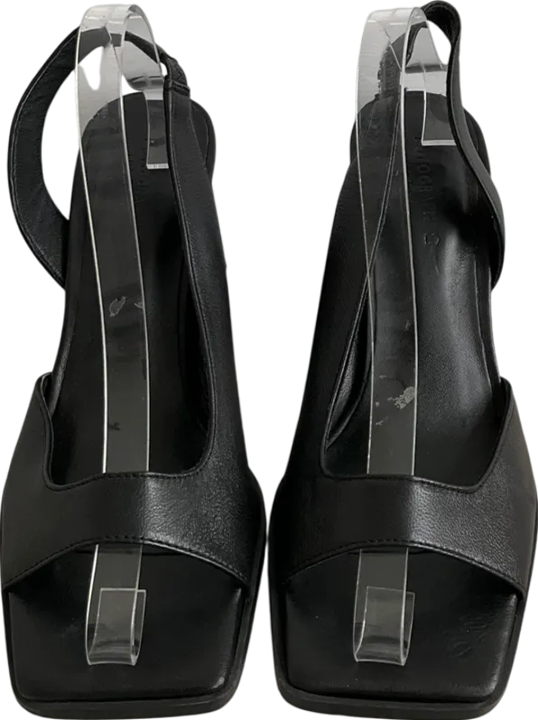 M&S Black Square Toe Leather Chunky Heels UK 8 EU 41 