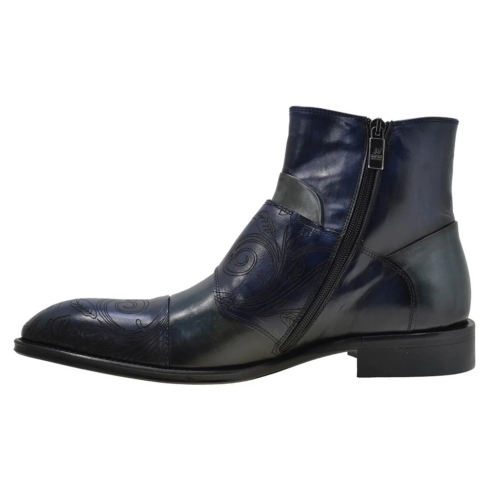 Men's Italian Shoes Jo Ghost 2994 Blue Leather Embroidery Formal Ankle Boots