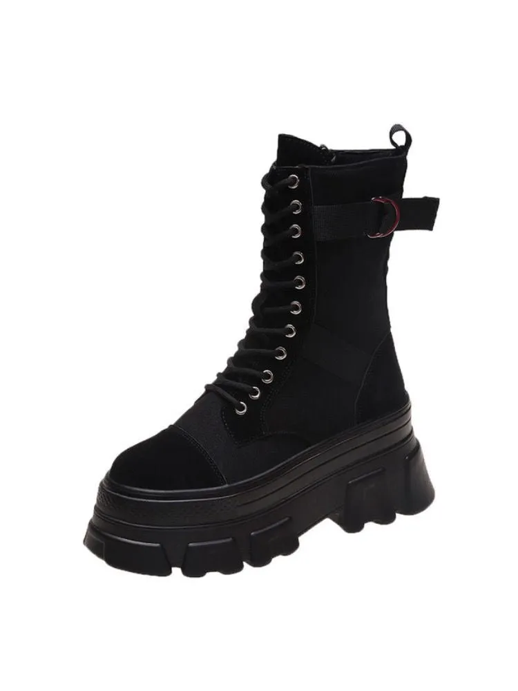 Motorcycle  Boots Women High Platform Sneakers Platform 8CM Ankle Boots