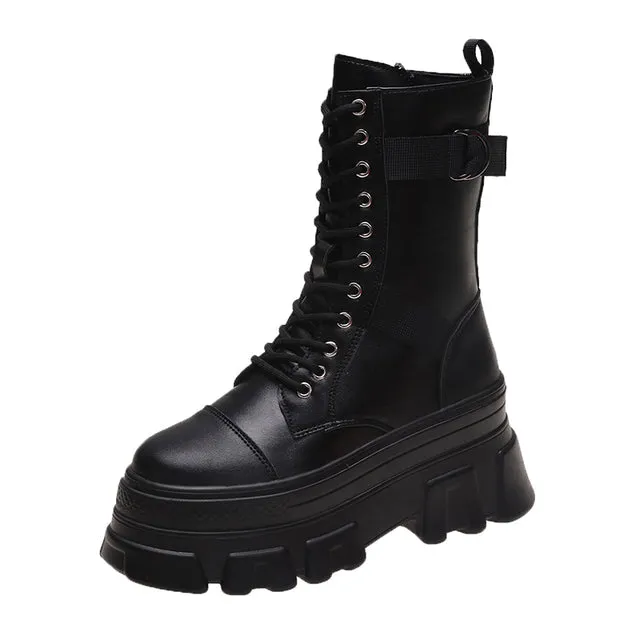 Motorcycle  Boots Women High Platform Sneakers Platform 8CM Ankle Boots