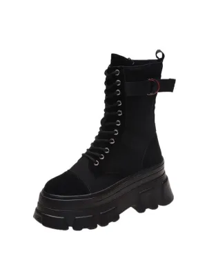 Motorcycle  Boots Women High Platform Sneakers Platform 8CM Ankle Boots