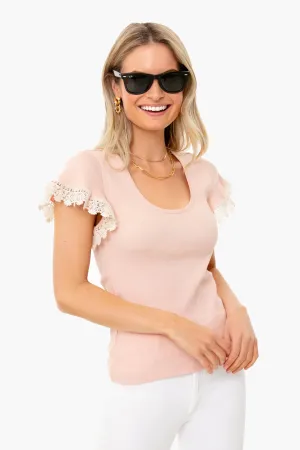 Muted Clay Ribbed Jersey Ruffle Tee