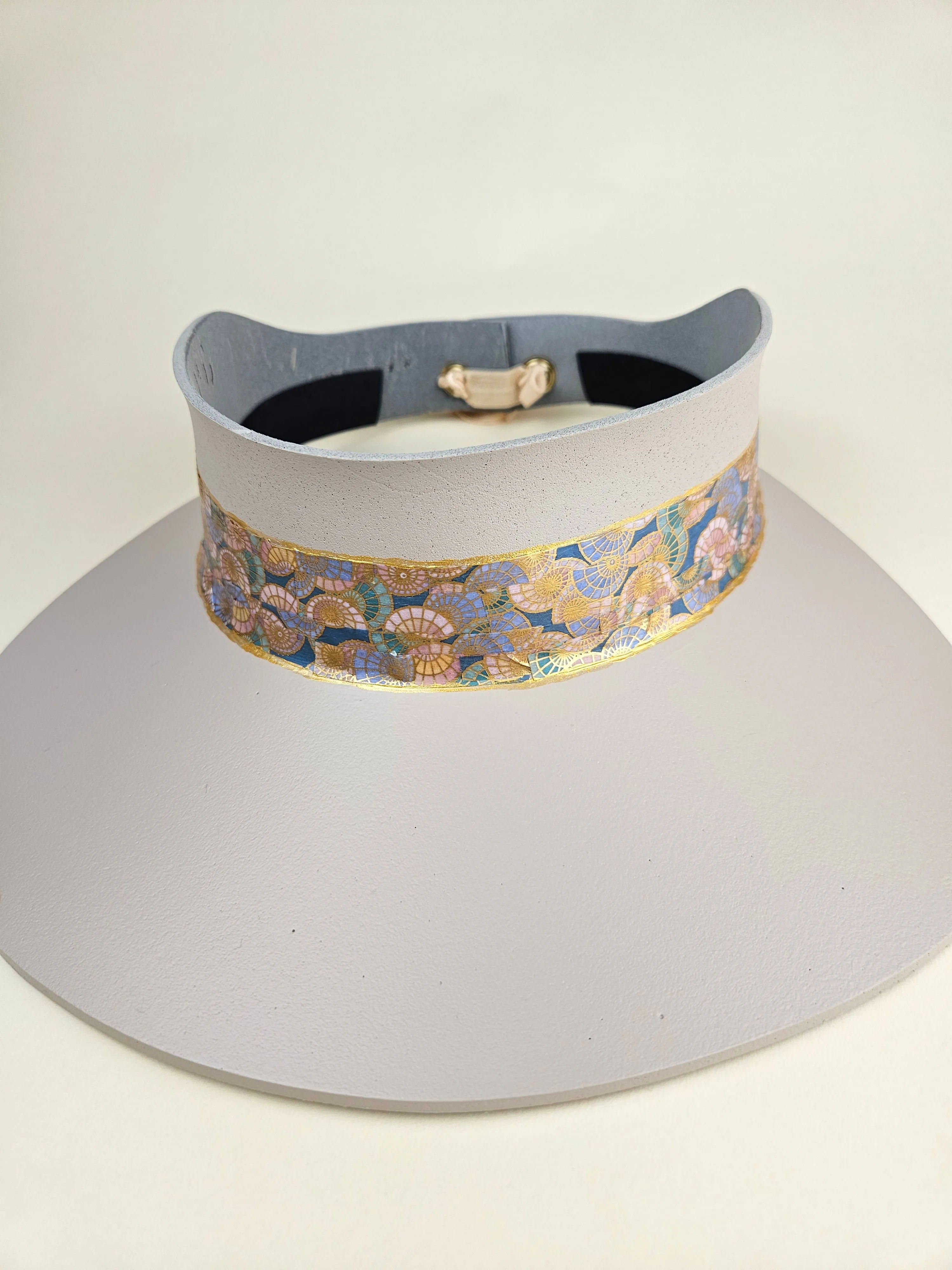 Peach Gray "LadyEVA" Visor Hat with Golden Multicolor Band