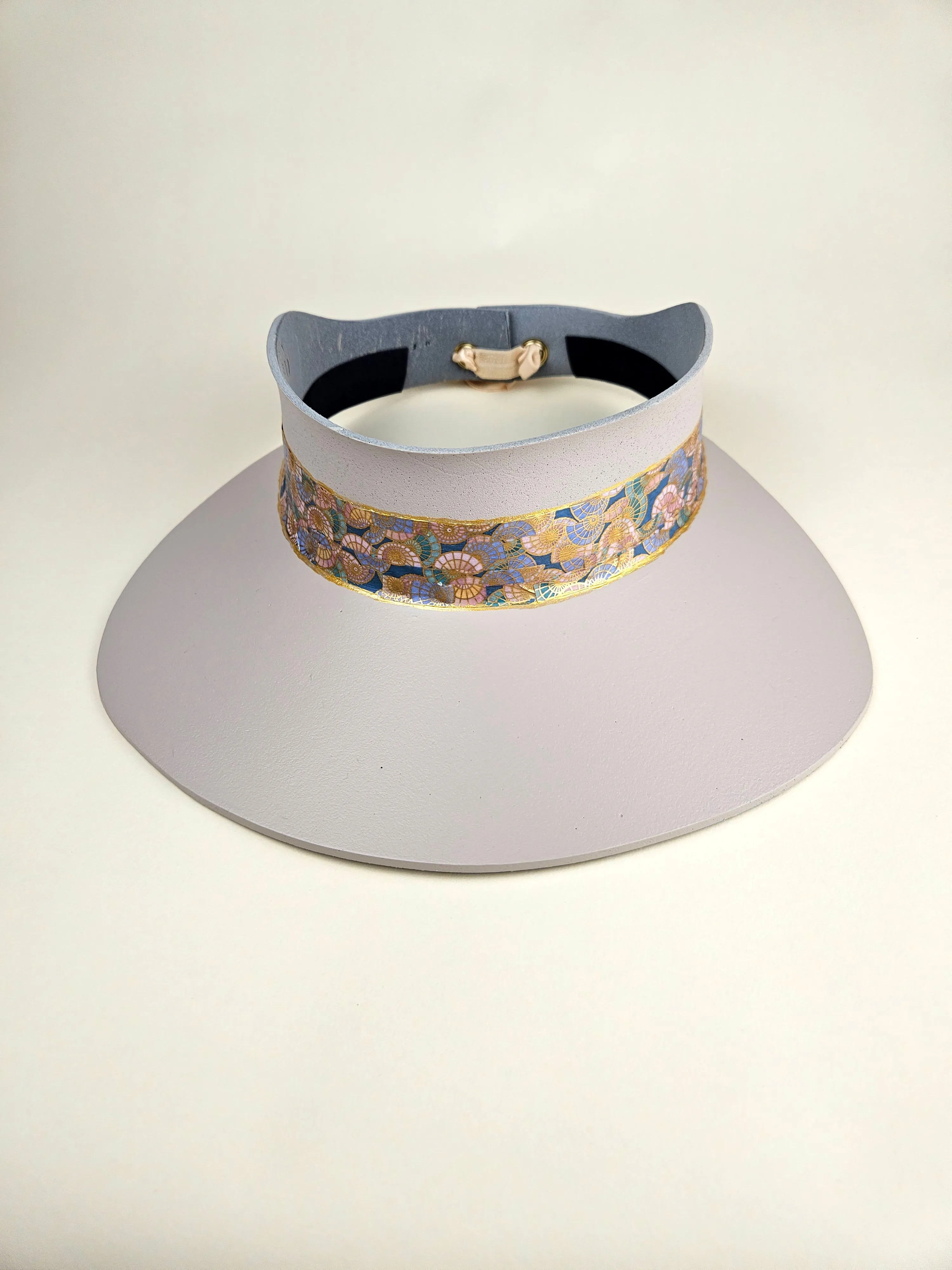 Peach Gray "LadyEVA" Visor Hat with Golden Multicolor Band