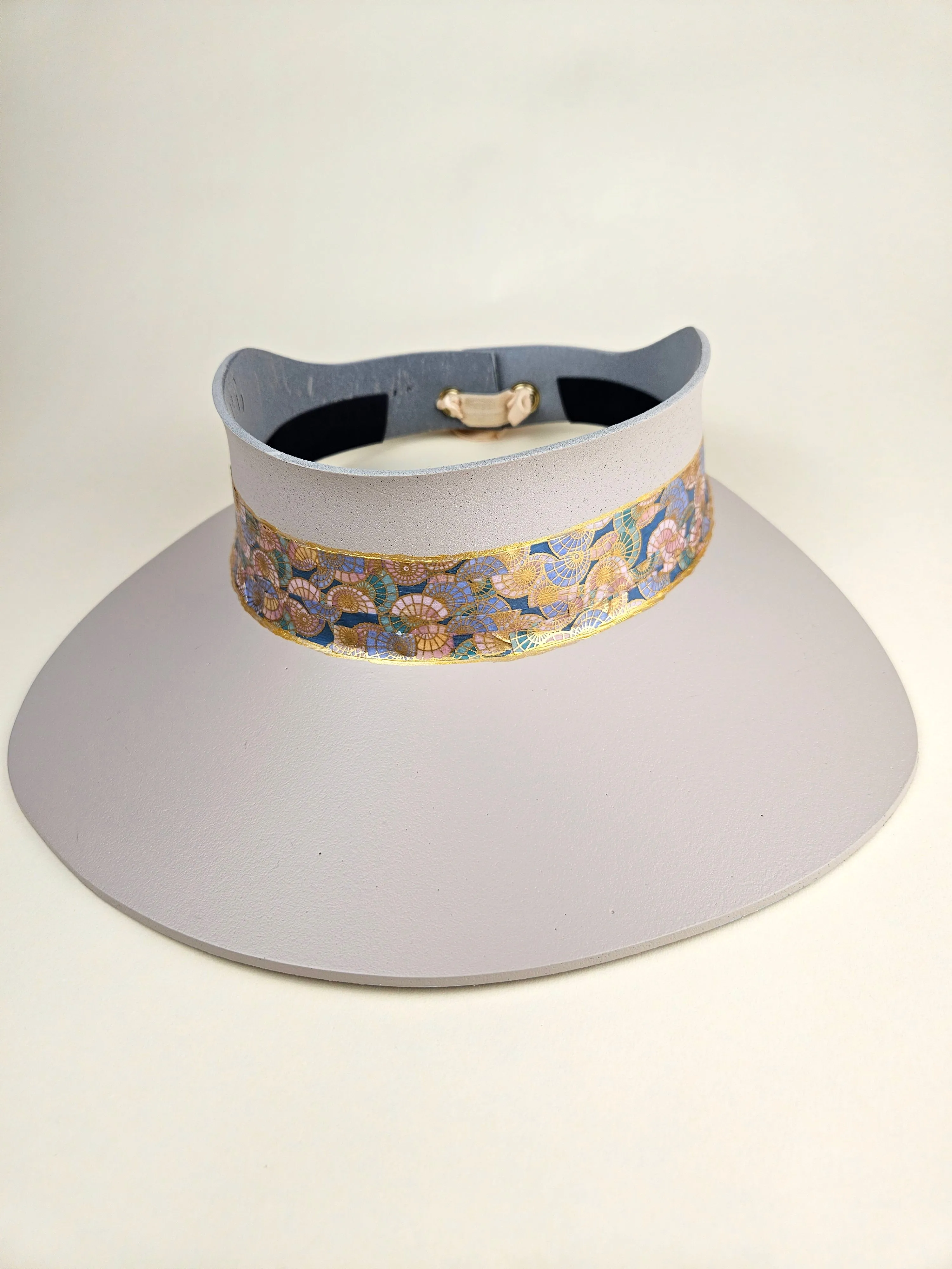 Peach Gray "LadyEVA" Visor Hat with Golden Multicolor Band